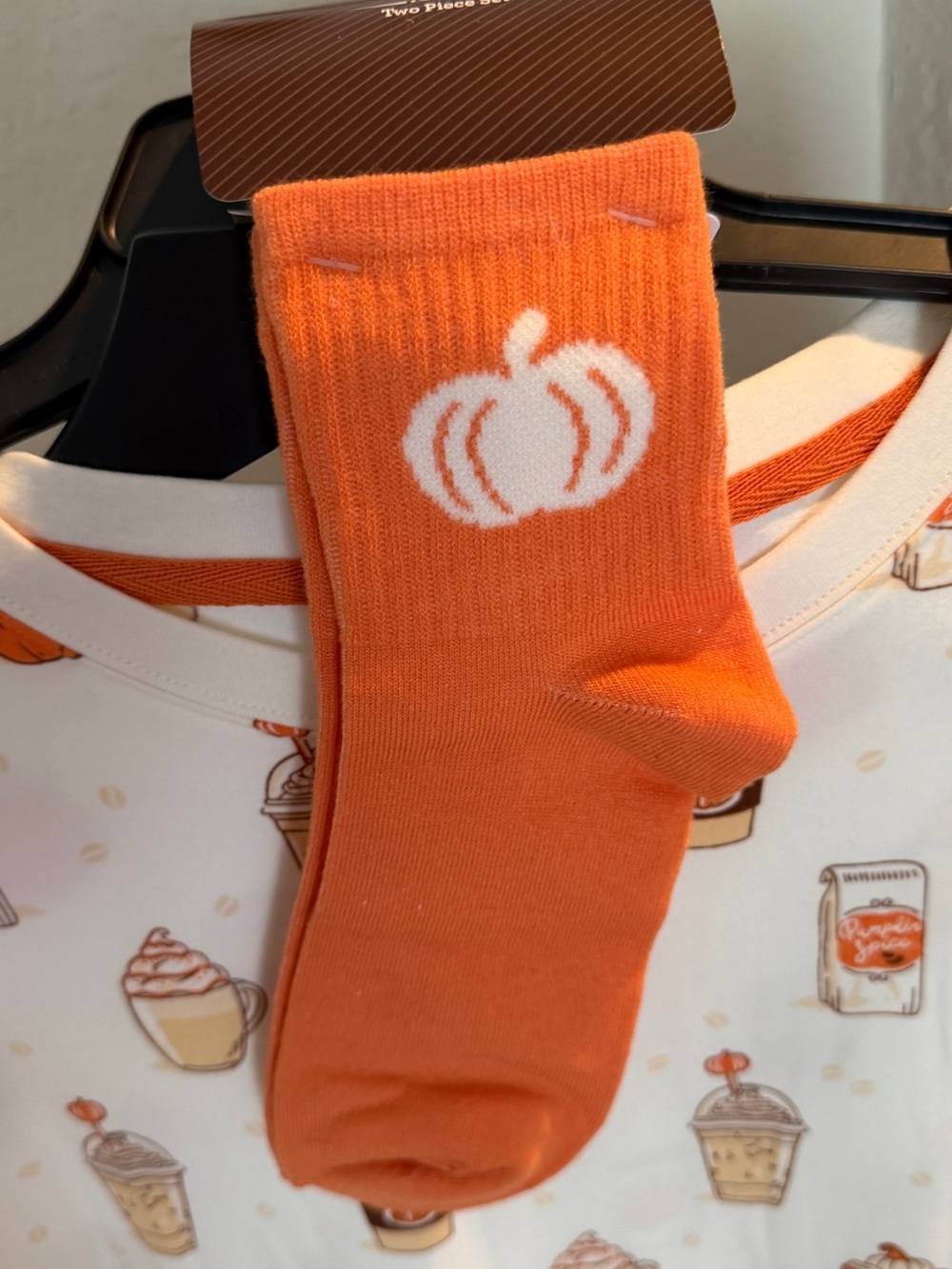 Pumpkin Spice Graphic Nightgown shirt & Sock Set - Cream & Orange - Picture 2 of 3